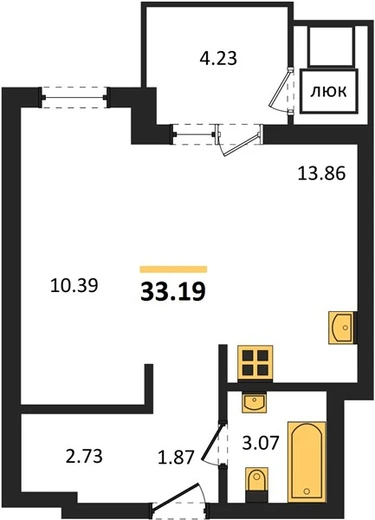 Квартира Студия 33.19 кв. м