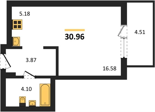 Квартира Студия 30.96 кв. м