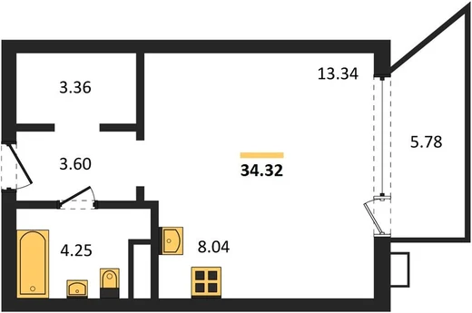 Квартира Студия 34.32 кв. м