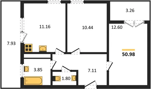 Квартира 2-комн. 50.98 кв. м