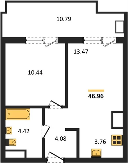Апартаменты 1-комн. 46.96 кв. м
