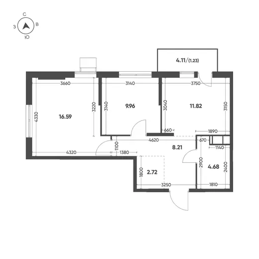 Квартира 2-комн. 55.21 кв. м