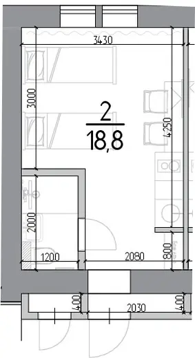 Апартаменты Студия 18.3 кв. м