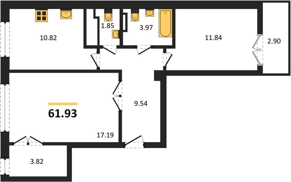 Квартира 2-комн. 61.93 кв. м