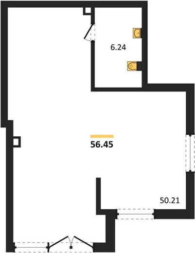 Квартира 1-комн. 56.45 кв. м