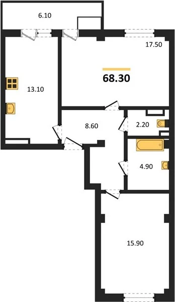 Квартира 2-комн. 68.3 кв. м