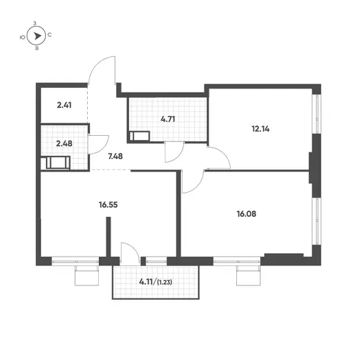 Квартира 2-комн. 63.08 кв. м