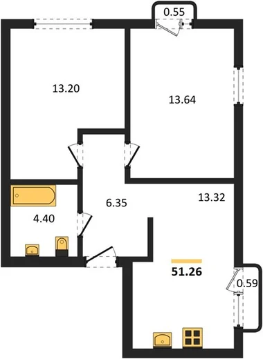 Квартира 2-комн. 51.26 кв. м