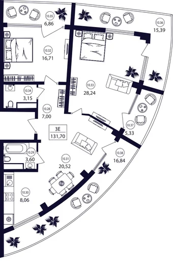 Апартаменты 3-комн. 131.7 кв. м