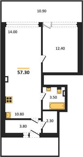 Апартаменты 1-комн. 57.3 кв. м