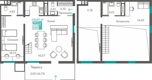 Квартира 2-комн. 106.34 кв.м