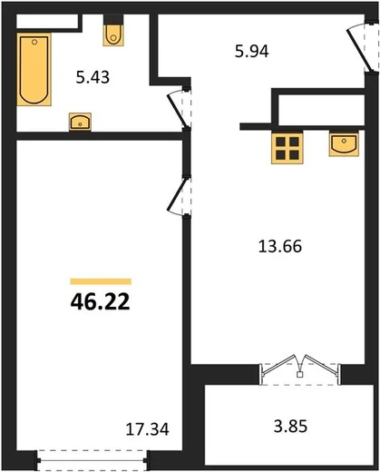 Квартира 1-комн. 46.22 кв. м