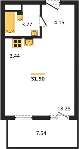 Квартира Студия 31.9 кв. м