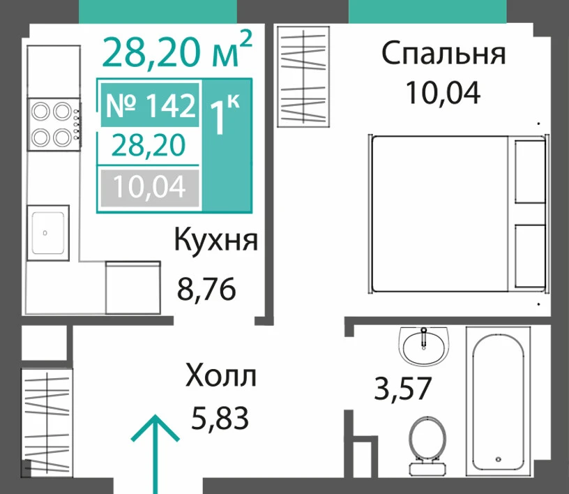 Квартира 1-комн. 28.2 кв.м