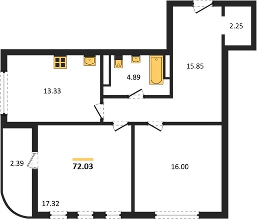 Квартира 2-комн. 72.03 кв. м