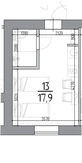 Апартаменты Студия 17.9 кв. м