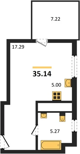 Квартира Студия 35.14 кв. м