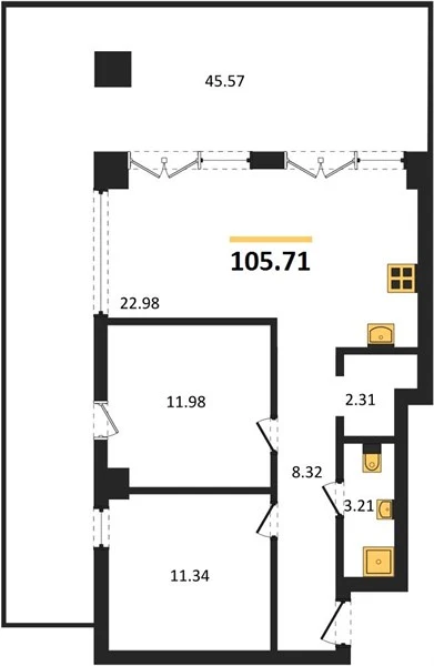 Апартаменты 2-комн. 106.07 кв. м