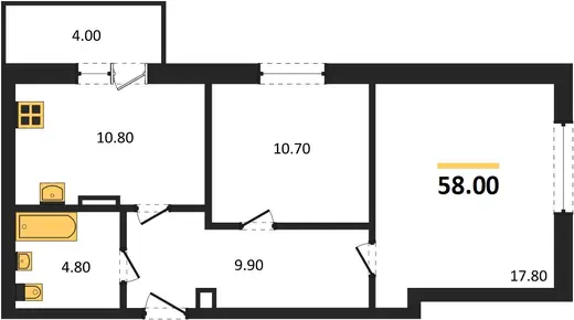 Квартира 2-комн. 58 кв. м