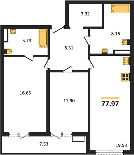 Квартира 2-комн. 77.97 кв. м