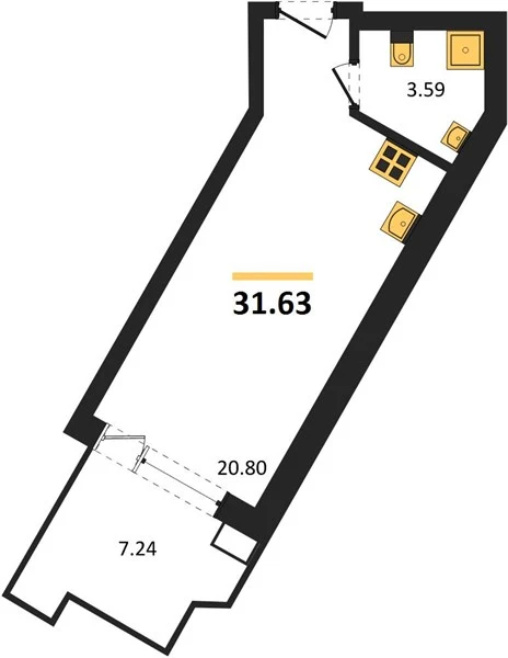 Апартаменты Студия 31.63 кв. м