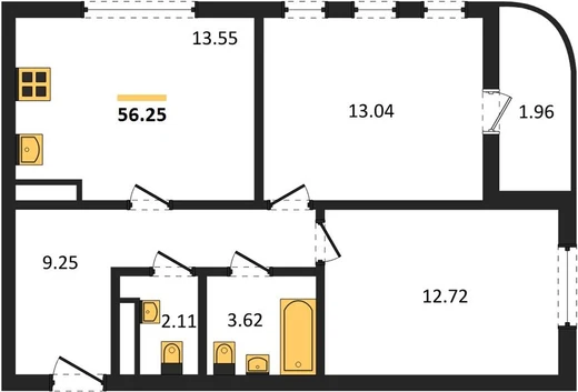 Квартира 2-комн. 56.25 кв. м