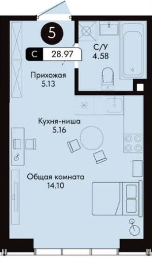 Квартира Студия 28.97 кв. м