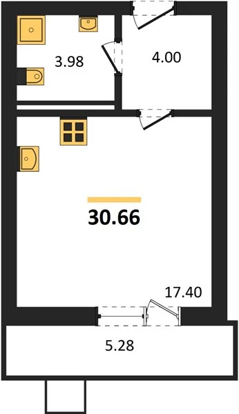 Квартира 1-комн. 30.66 кв. м
