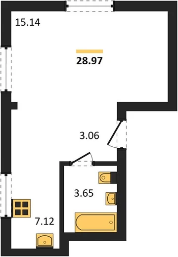 Апартаменты Студия 28.97 кв. м