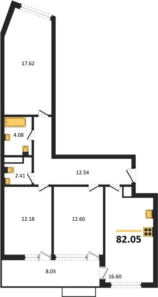 Квартира 3-комн. 82.05 кв. м