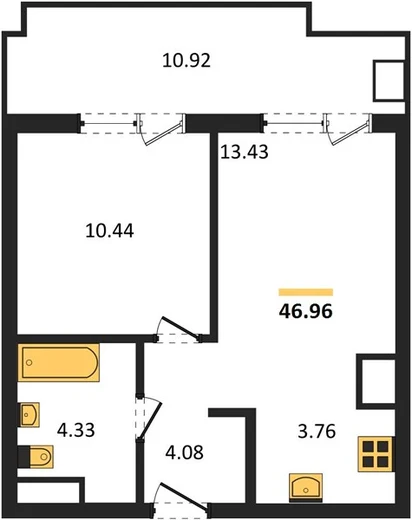 Апартаменты 1-комн. 46.96 кв. м