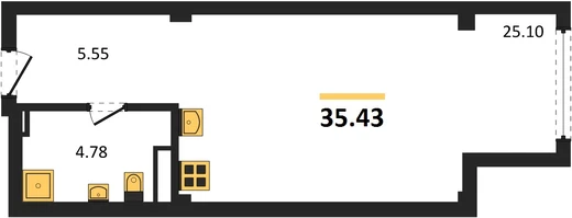 Квартира Студия 35.43 кв. м