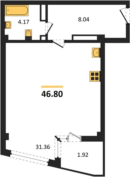 Апартаменты 1-комн. 46.8 кв. м