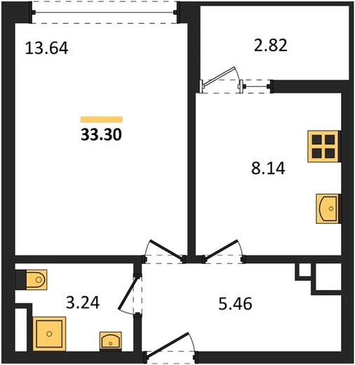 Квартира 1-комн. 33.3 кв. м