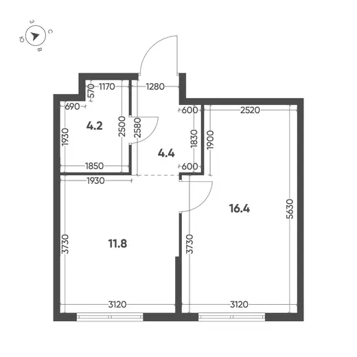 Квартира 1-комн. 36.8 кв. м