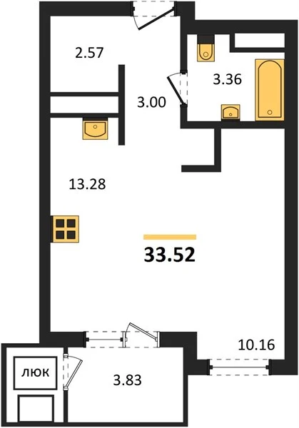 Квартира Студия 33.52 кв. м