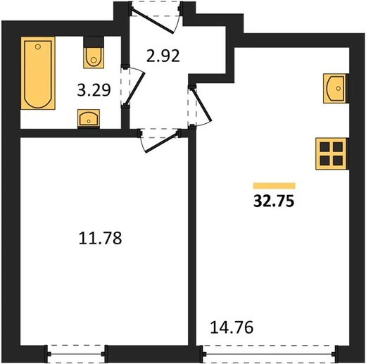 Квартира 1-комн. 32.75 кв. м