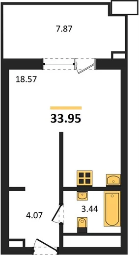 Апартаменты Студия 33.95 кв. м