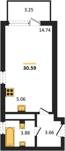 Квартира Студия 30.59 кв. м