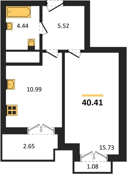 Квартира 1-комн. 40.41 кв. м