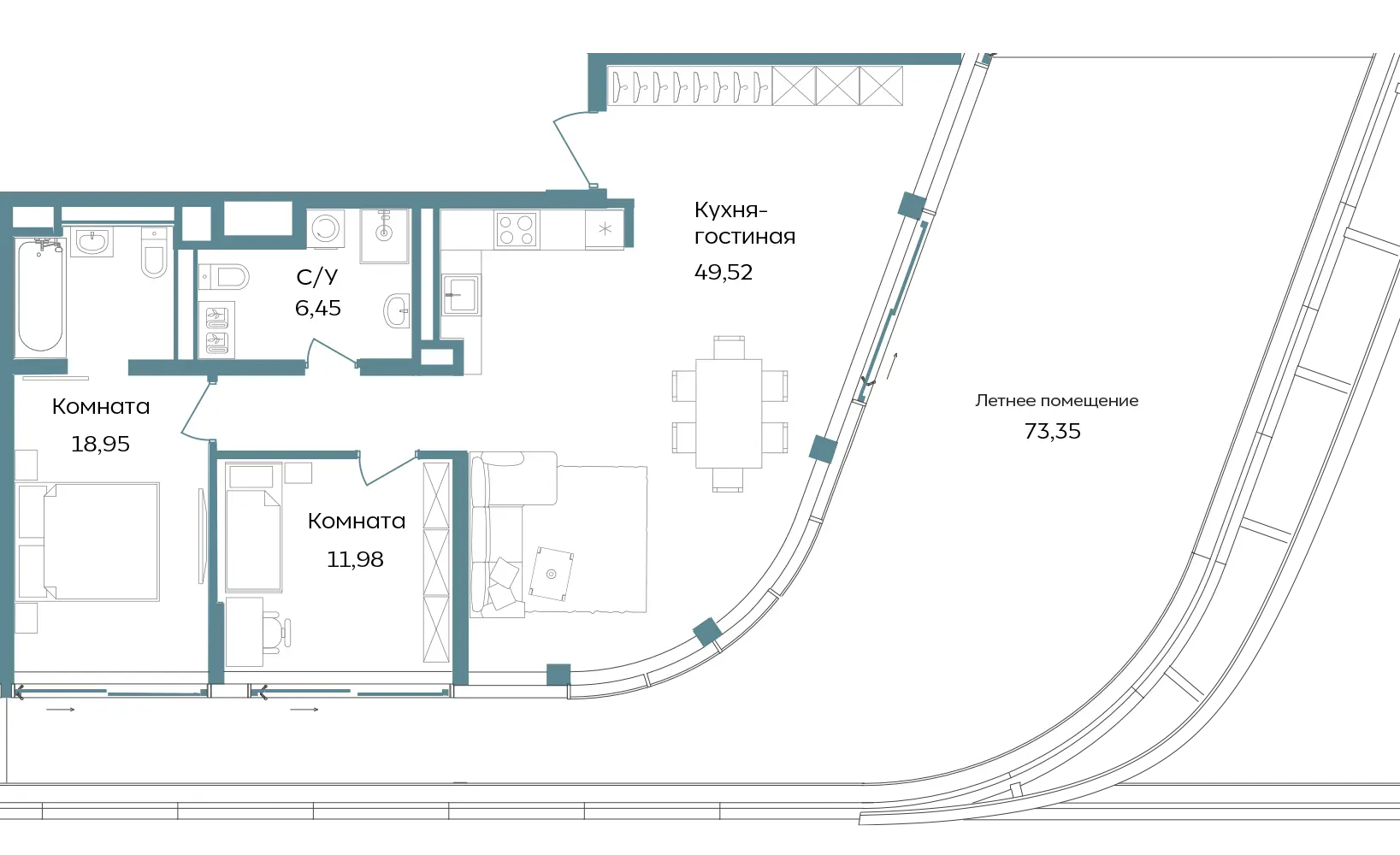 Апартаменты 3-комн. 160.25 кв. м