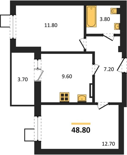 Квартира 2-комн. 48.8 кв. м