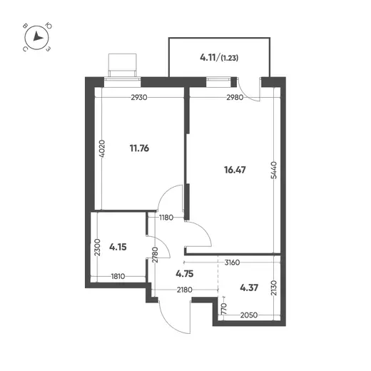 Квартира 1-комн. 42.73 кв. м