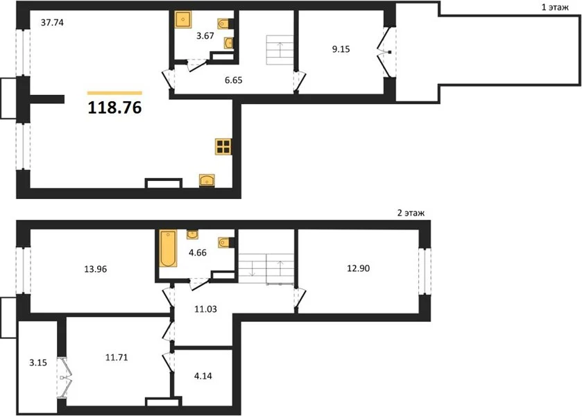 Квартира 3-комн. 118.76 кв. м