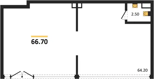 Квартира 1-комн. 66.7 кв. м