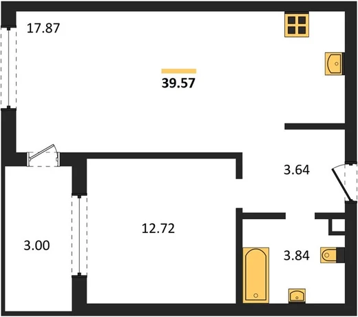 Квартира 1-комн. 39.57 кв. м