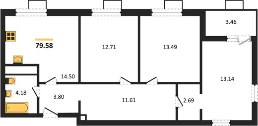 Квартира 3-комн. 79.58 кв. м