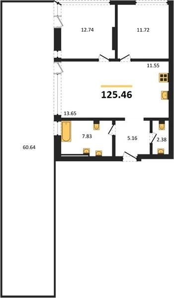 Квартира 3-комн. 125.46 кв. м