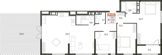 Квартира 3-комн. 121.9 кв.м