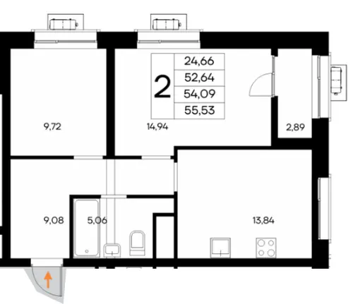Квартира 2-комн. 55.53 кв. м